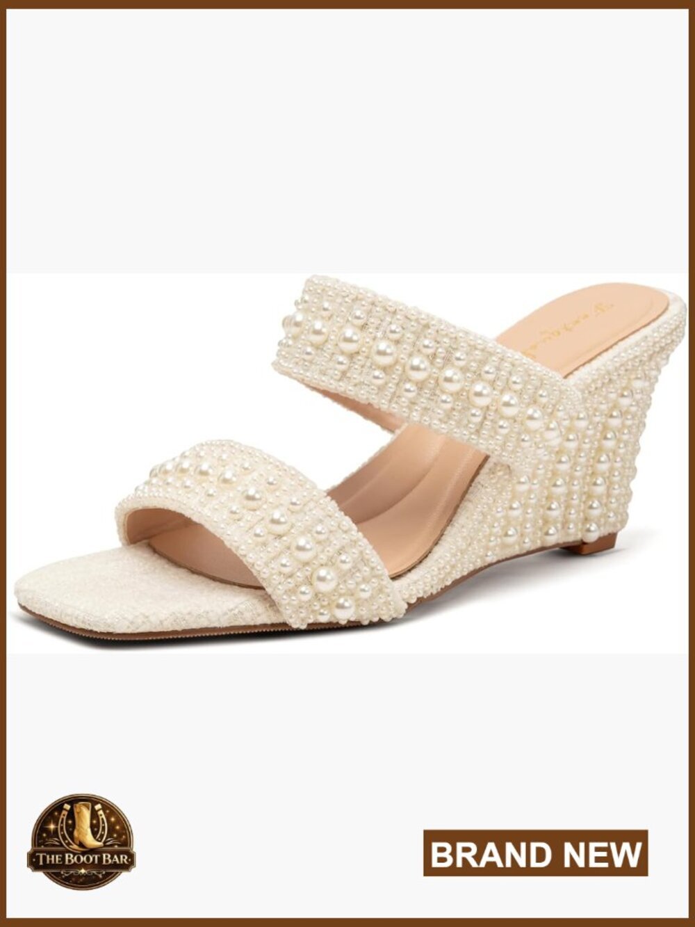 3 inch Pearl Wedge Sandals Square Toe Slip On Dress Shoes